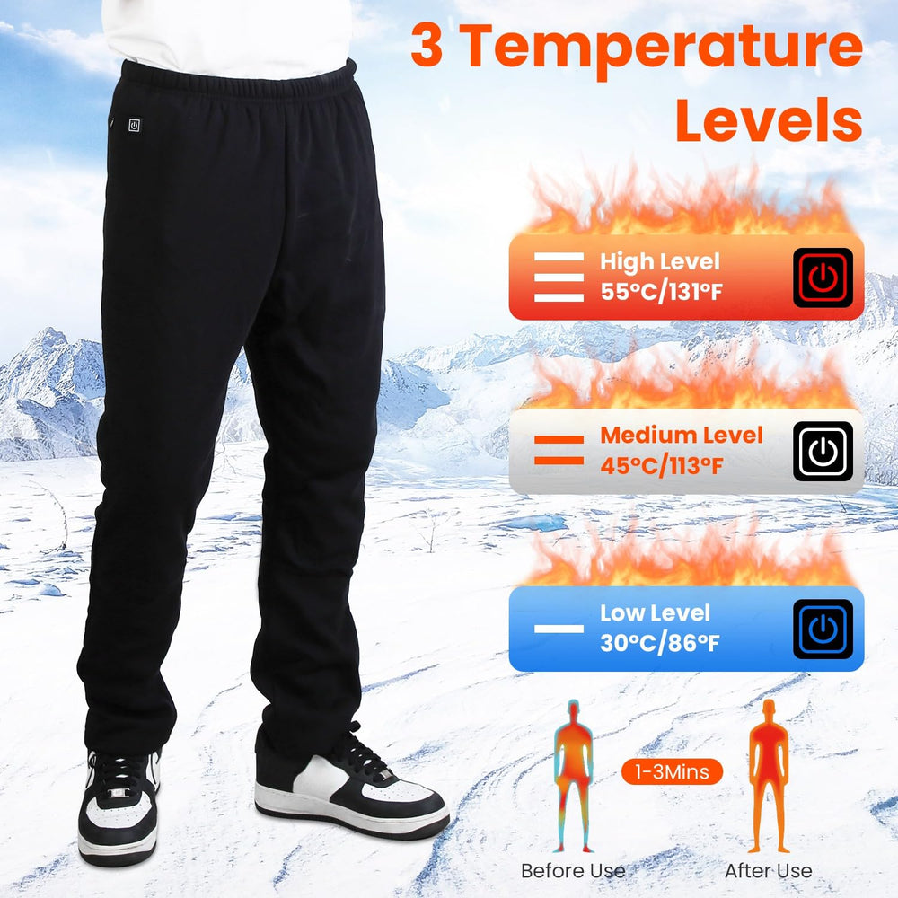 ComfyElect heated pants knee zone heat boosts leg warmth during activities.