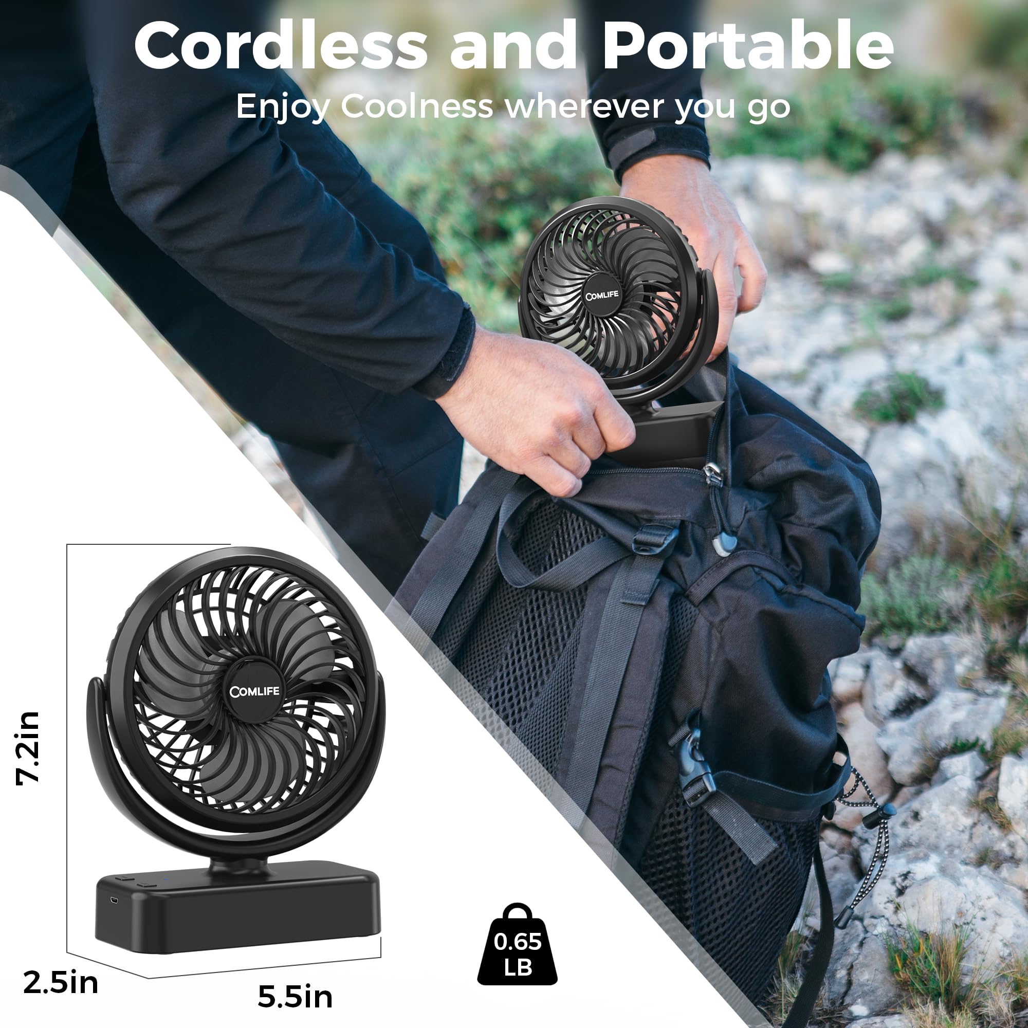 COMLIFE 3in1-camping-fan demonstrates cooling, lighting, and aroma diffusion for outdoors.