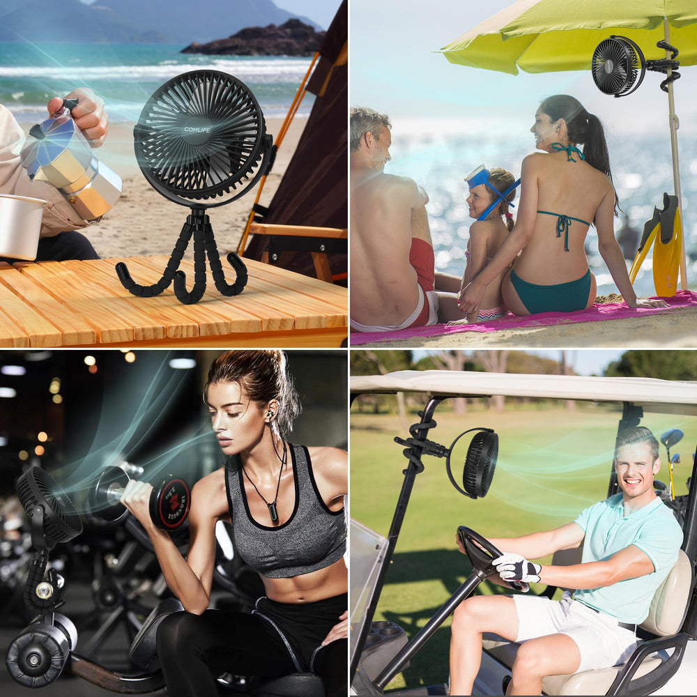 COMLIFE camping fan outdoors, ideal for tent or camp setup.