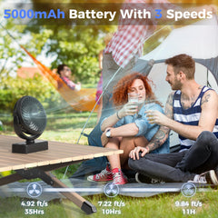 COMLIFE-foldable-hook-tent-fan hung in a tent for easy overhead airflow.