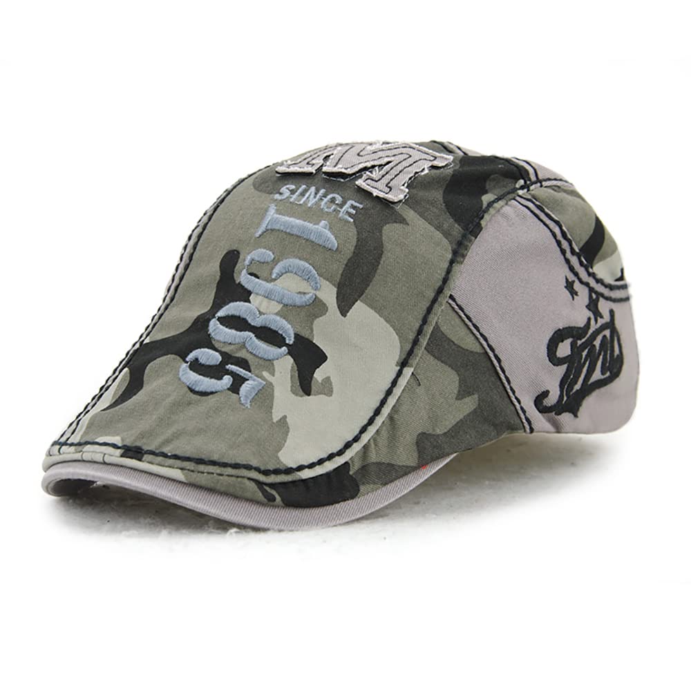 Cotton camouflage patchwork newsboy cap - front view