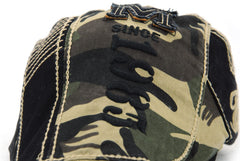 Grey camouflage patchwork newsboy cap with adjustable buckle