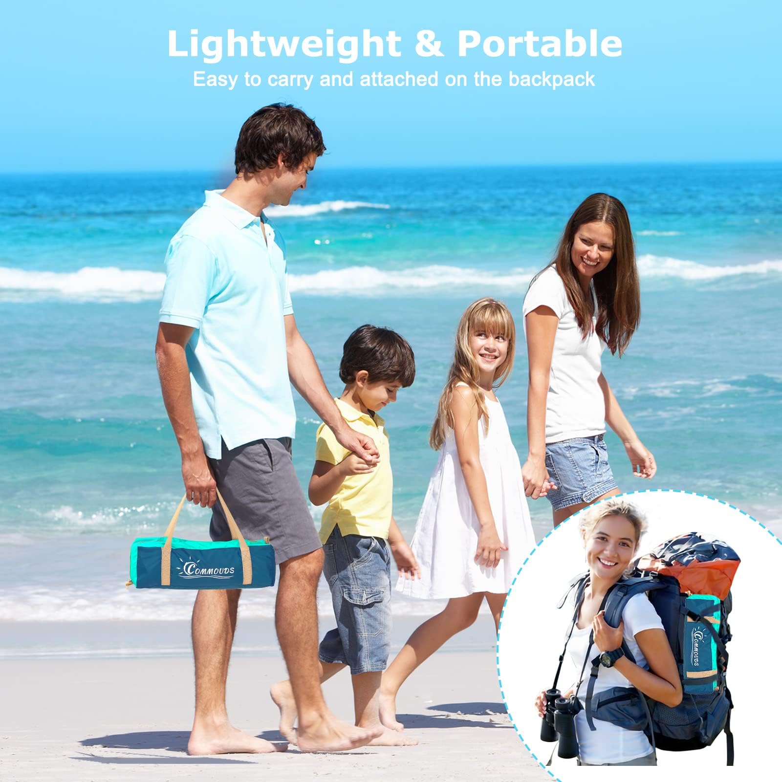 COMMOUDS beach tent folded compact for easy carrying