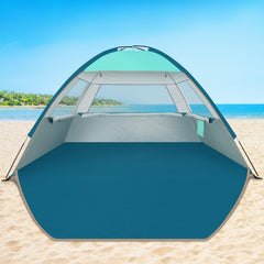 COMMOUDS beach tent front porch view showing extended shade space