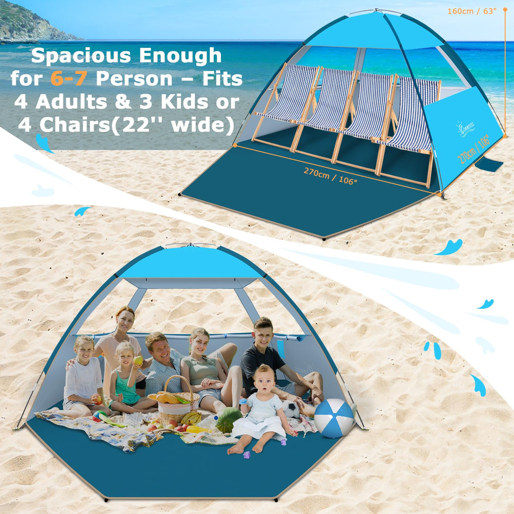 COMMOUDS beach tent sturdy fiberglass poles prevent wobble and maintain frame shape.