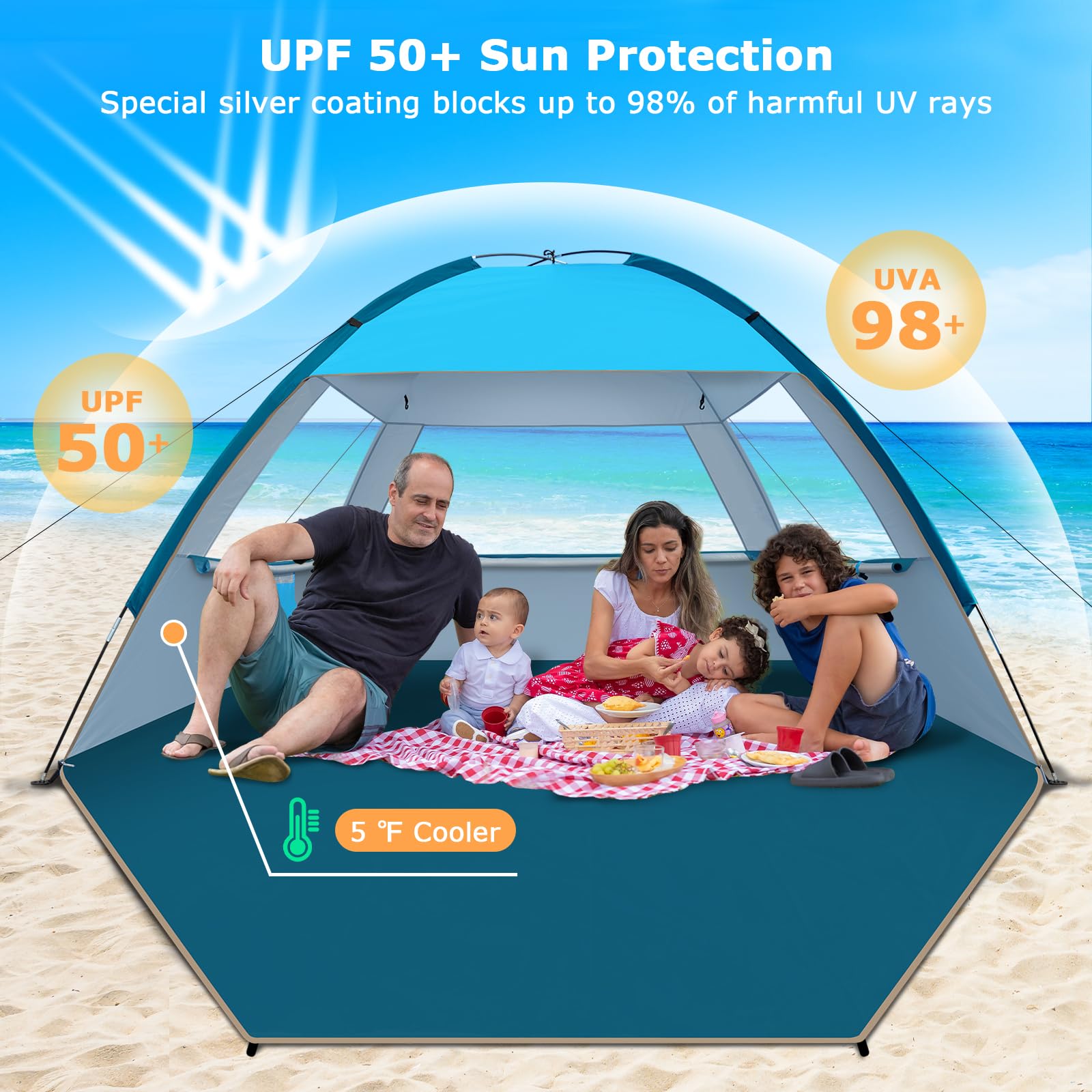 COMMOUDS beach tent UPF 50+ sun protection blocks UV