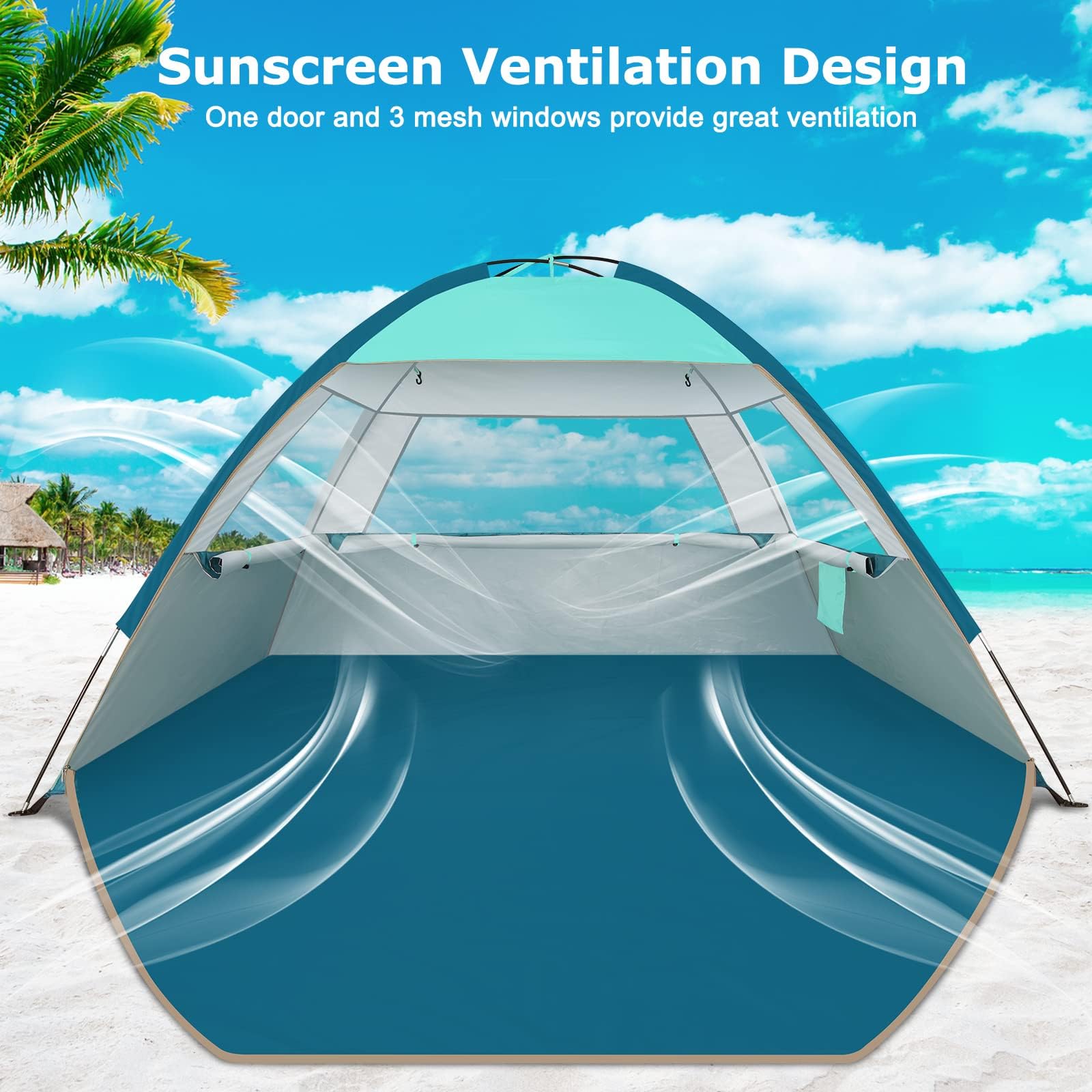 COMMOUDS beach tent ventilation with mesh windows for airflow