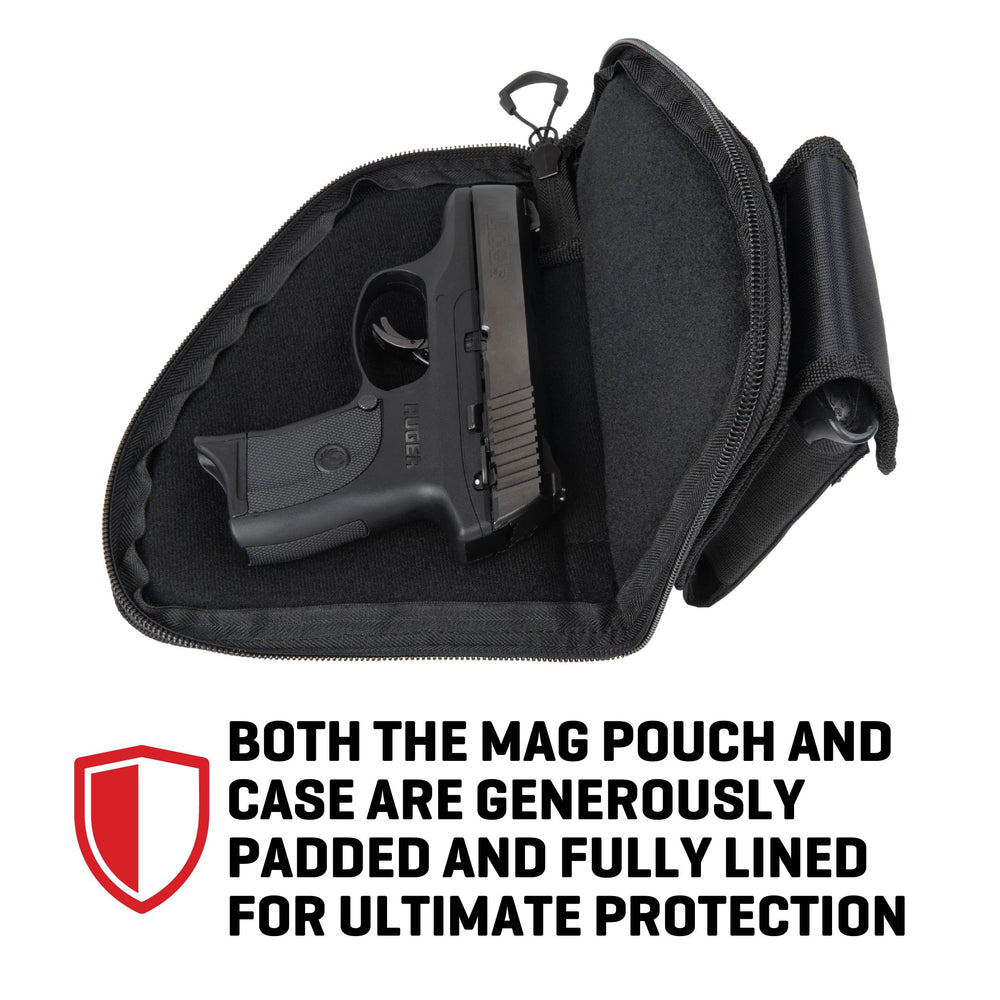 Pistol case for compact handguns up to 8 inches, with ballistic nylon exterior