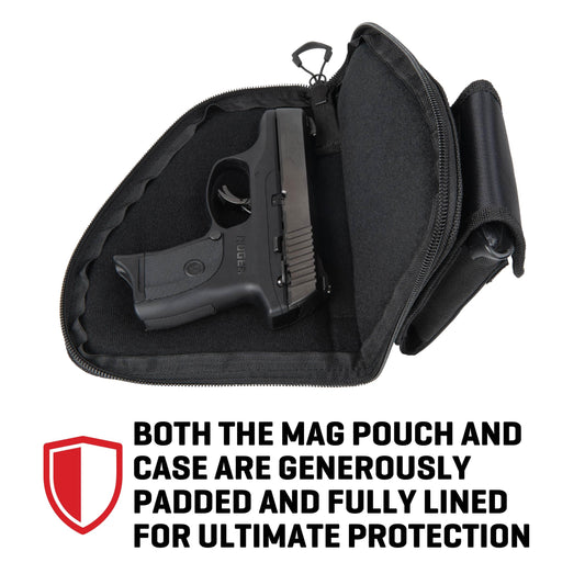 Pistol case for compact handguns up to 8 inches, with ballistic nylon exterior