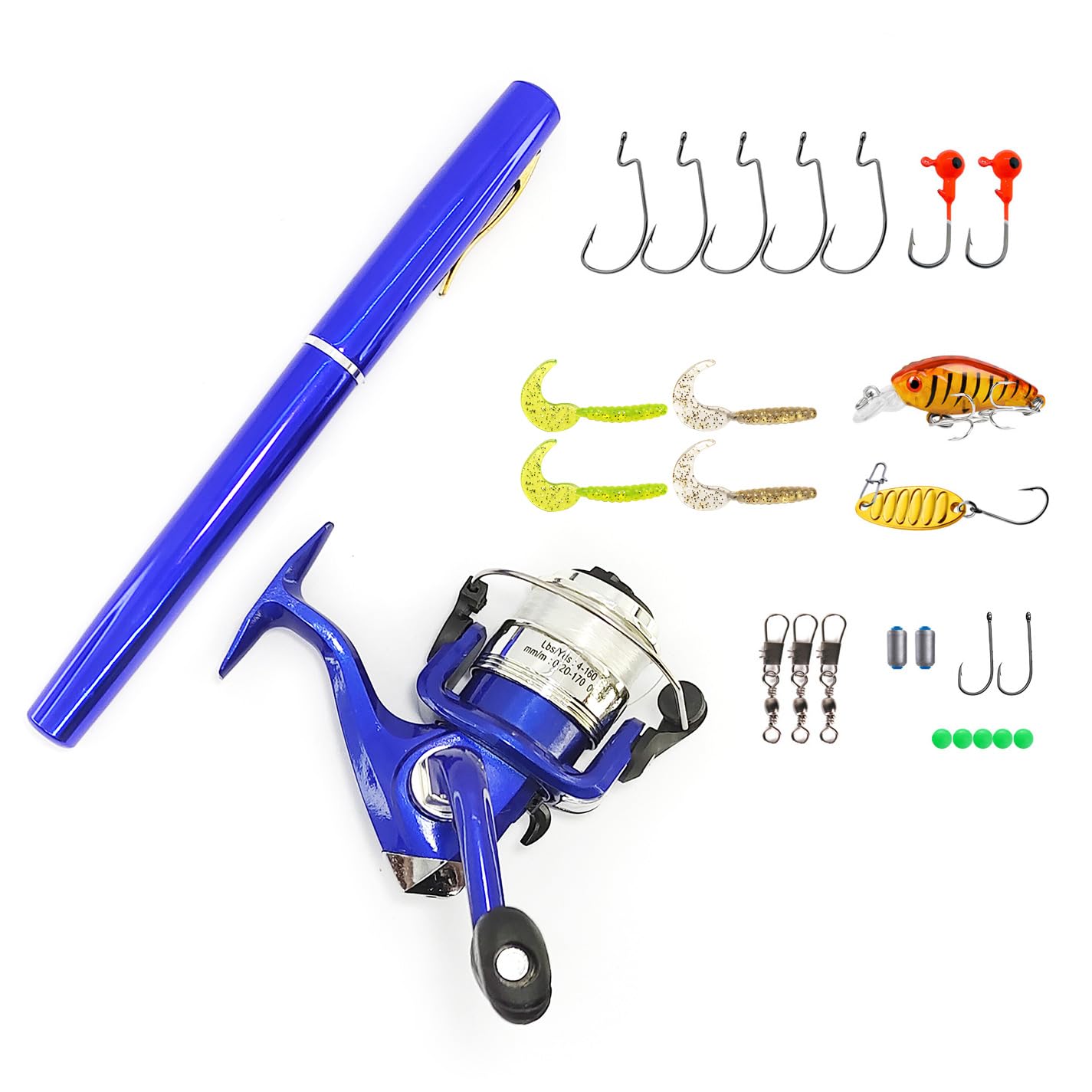 Blue pocket-sized fishing rod compact for travel and hiking