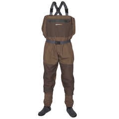 Compass 360 Deadfall chest wader front view with durable, water-resistant fabric for all-day river wading