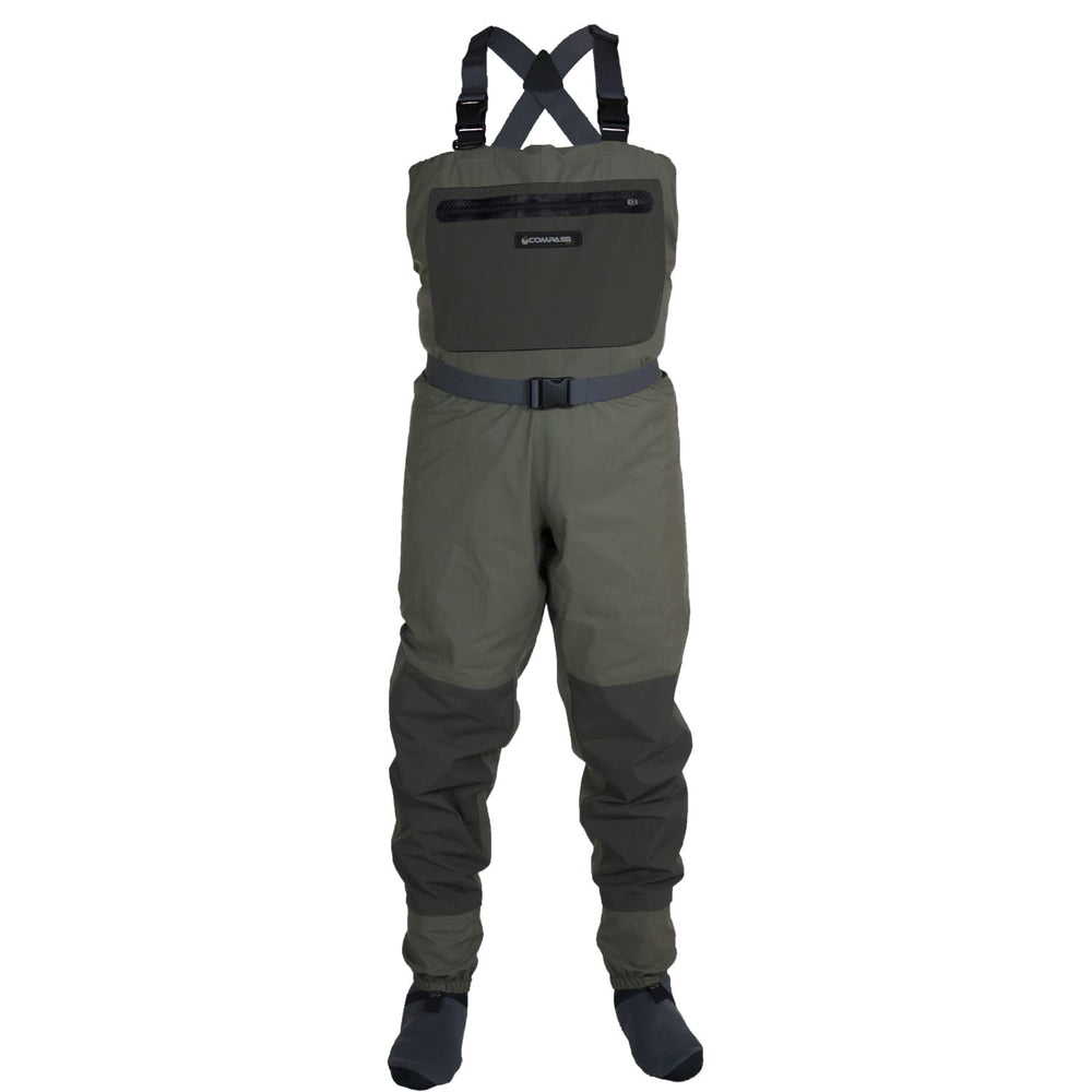Compass 360 Deadfall wader front view highlighting breathable fabric for all-day comfort.