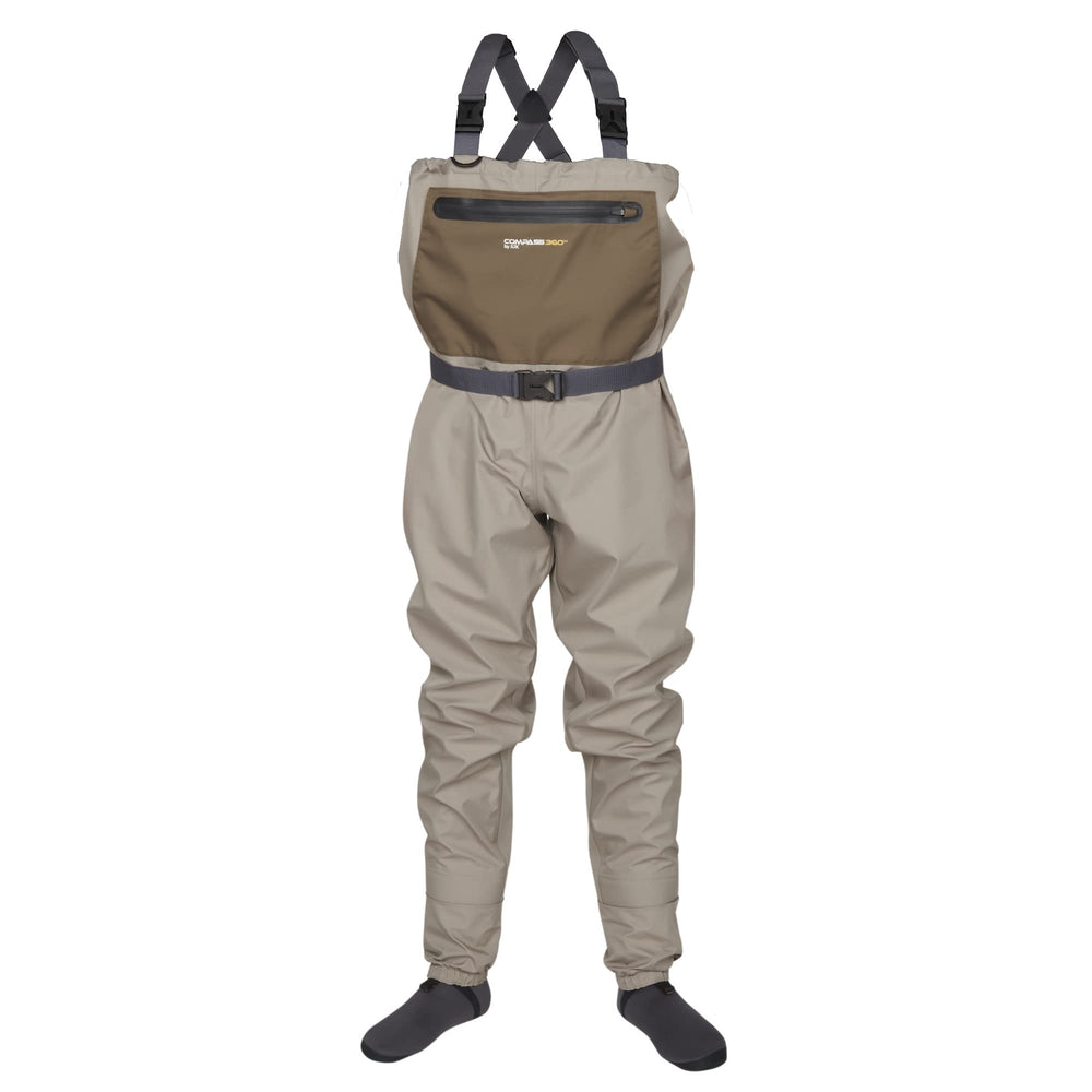 Compass 360 Stillwater II STFT wader front view shows durable four-layer fabric for lasting wear