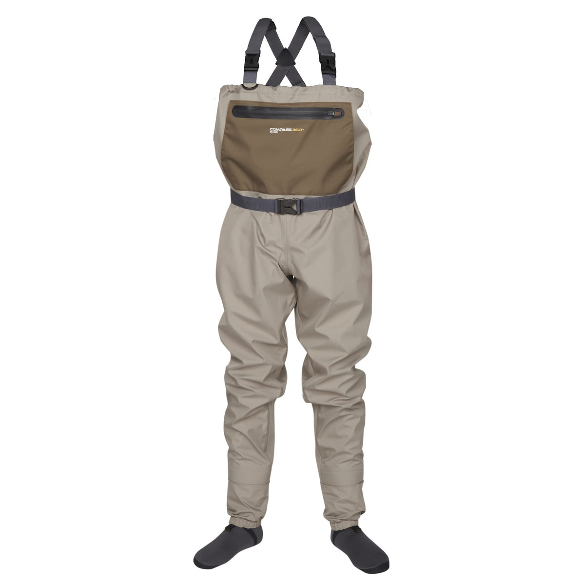 Compass 360 Stillwater II khaki wader front pocket for gear access