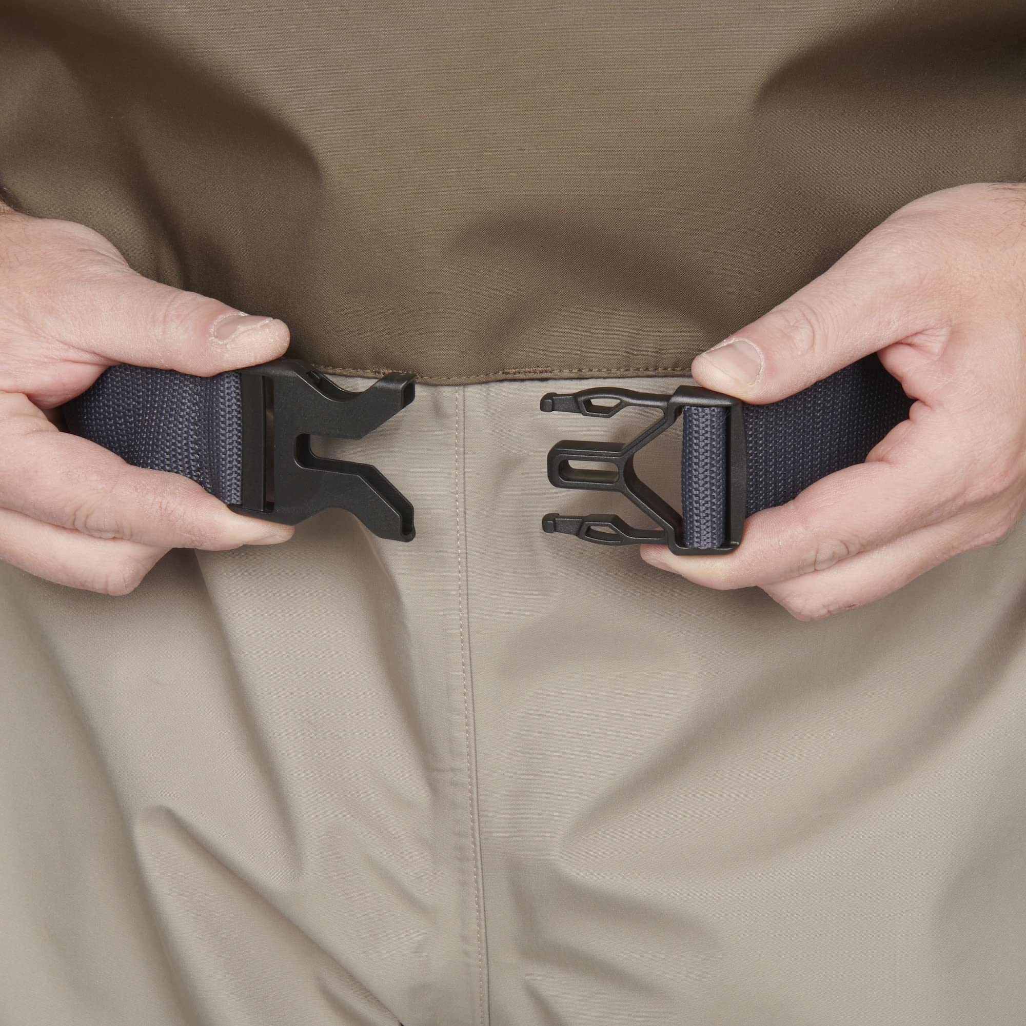 Compass 360 Stillwater II khaki wader quick-release belt buckle for versatile wear