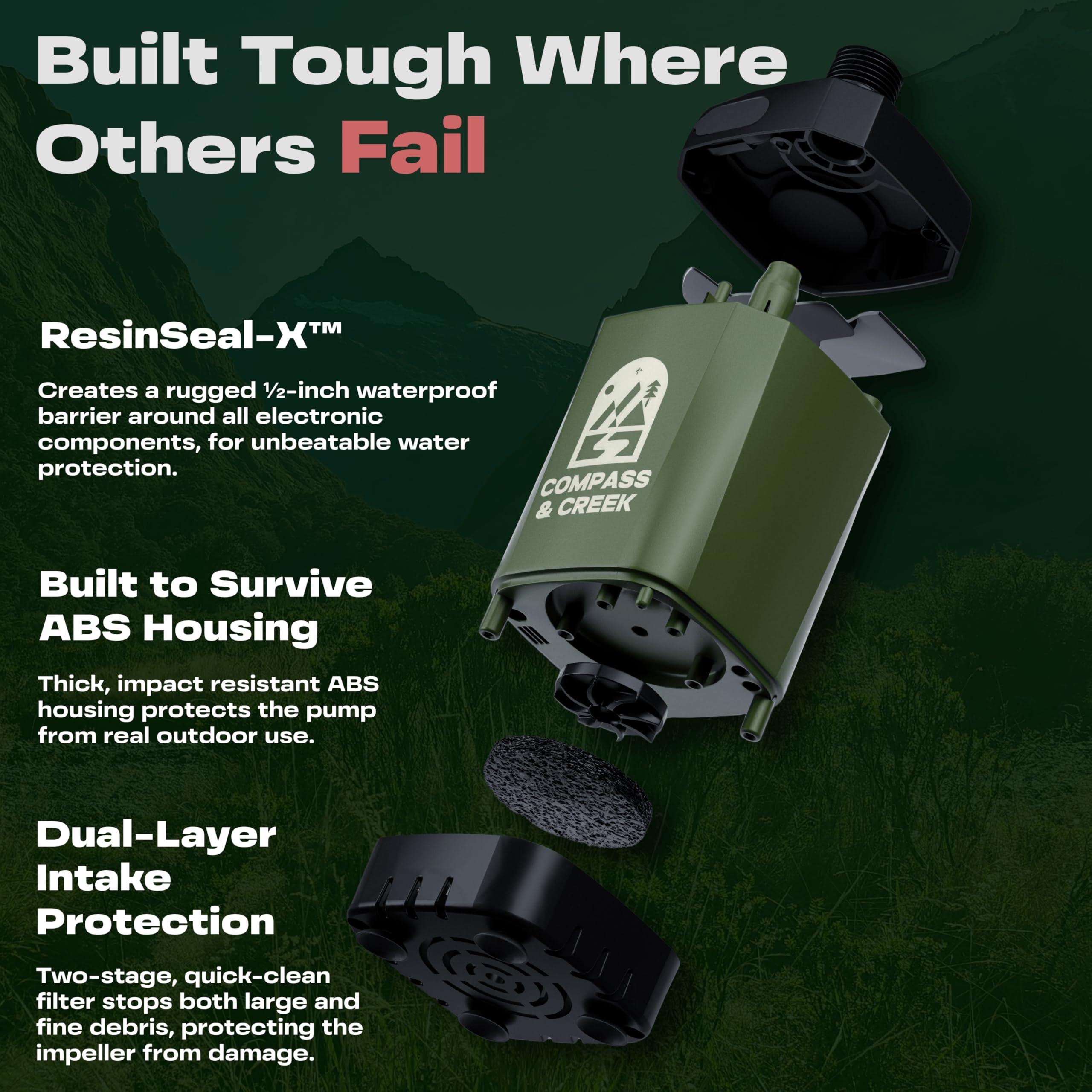 Compass & Creek shower pump dual heads offer showering and cleaning versatility.