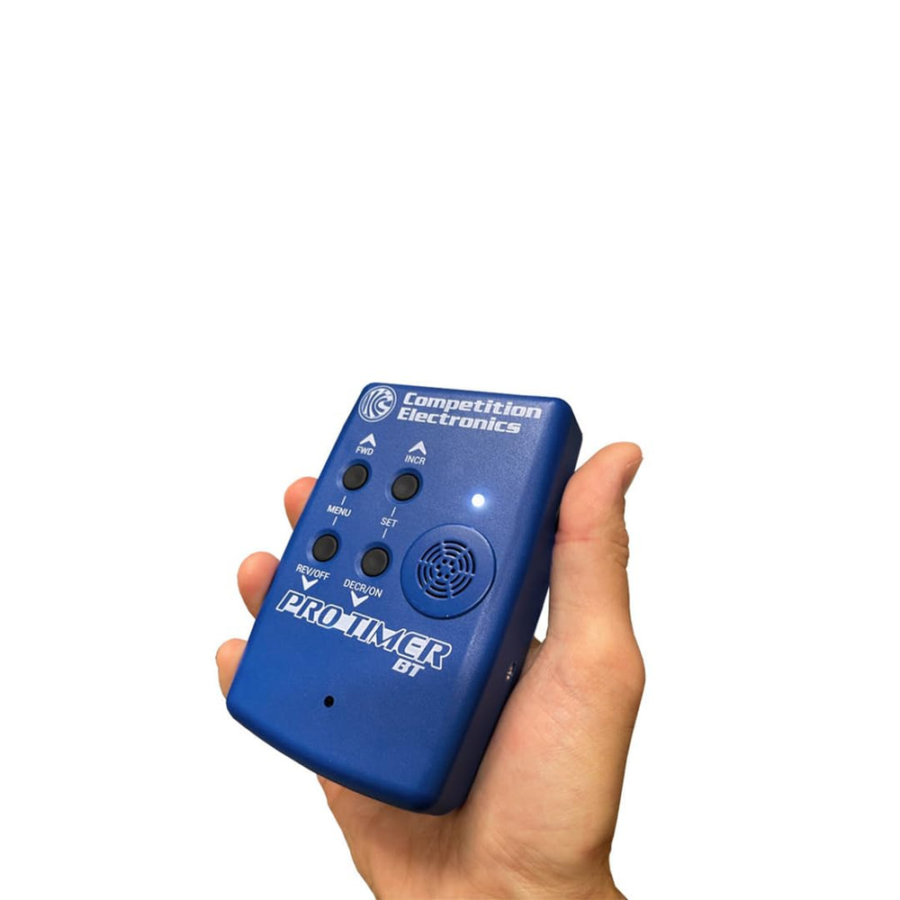 Competition Electronics ProTimerBT headset jack enables private practice sessions without disturbing others.