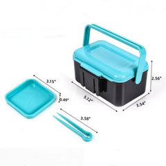 Blue worm bait storage box with lid open