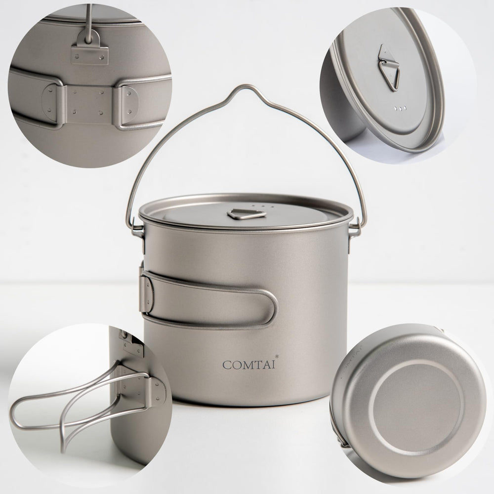 COMTAI titanium pot over a campfire demonstrates open-flame cooking versatility