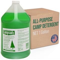 Concentrated Campsuds Sierra Dawn Outdoor Soap bottle seen on a campsite, ready for all-purpose cleaning.