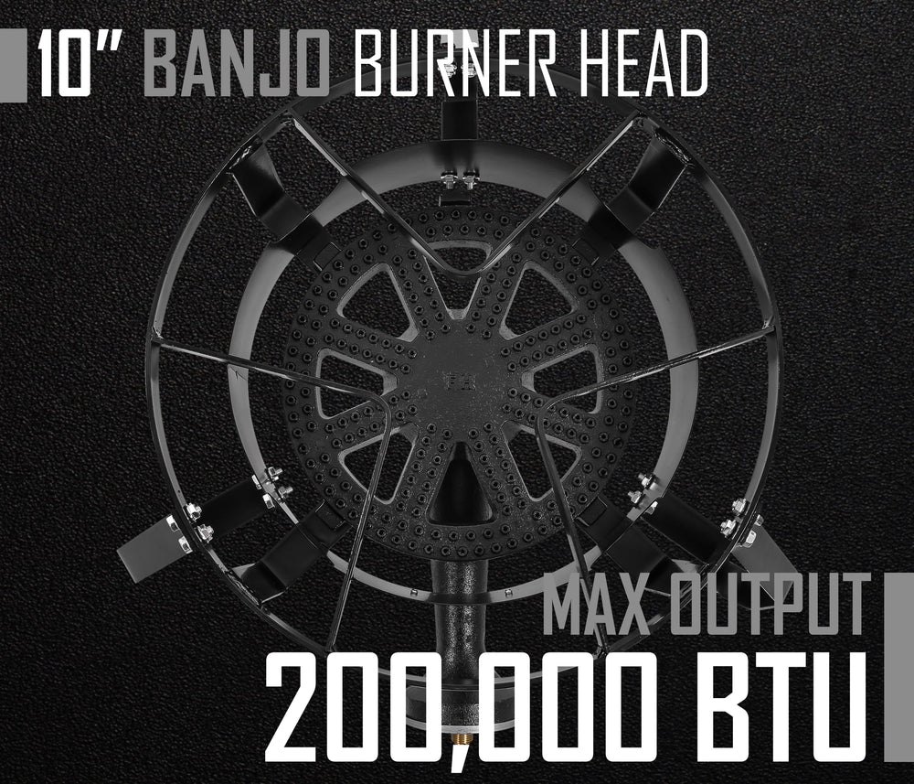 Concord Banjo 200000 BTU output showcases high heat for large pots and quick cooking.