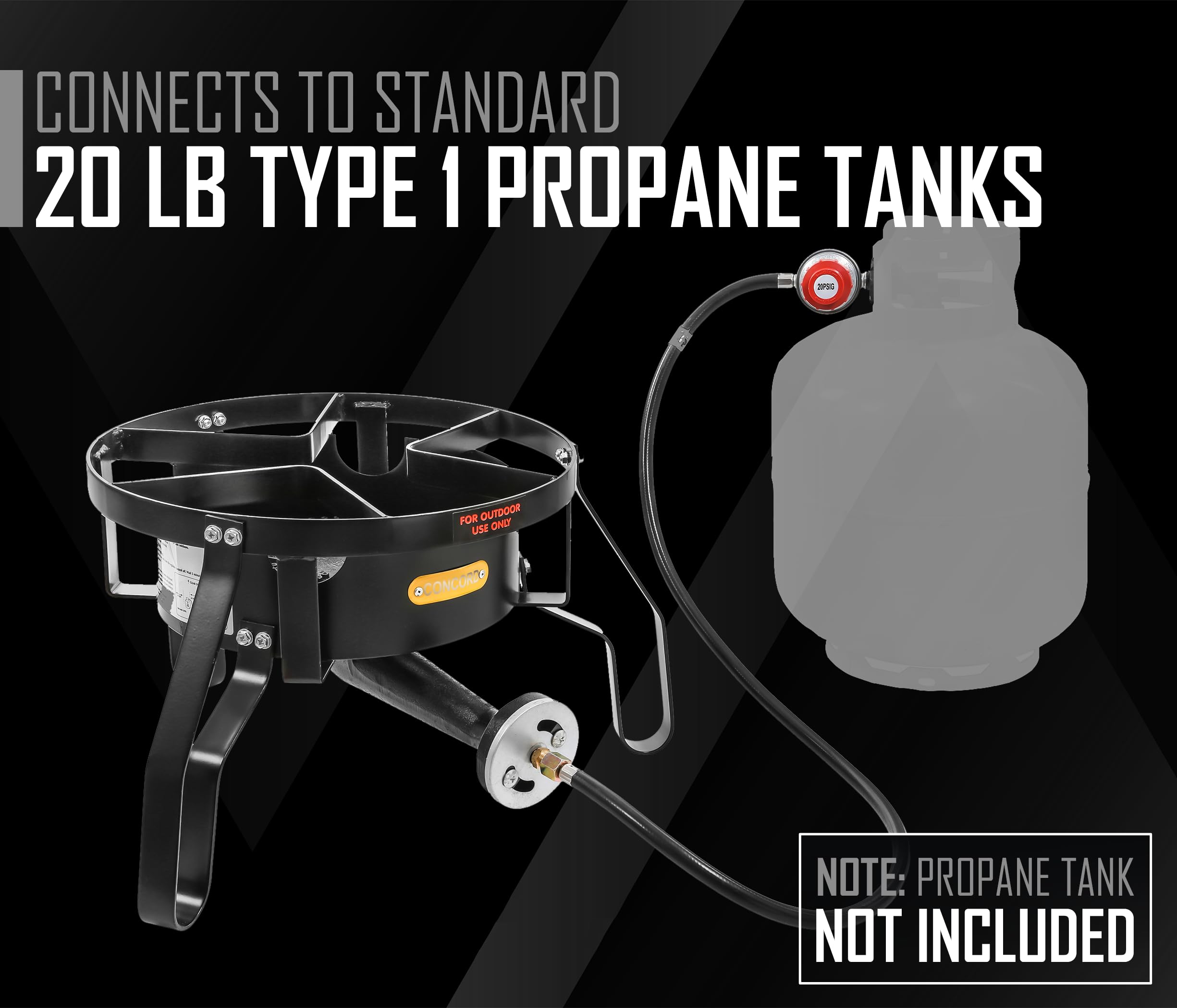 Concord Banjo sturdy stand supports up to 400 lb for heavy cookware.