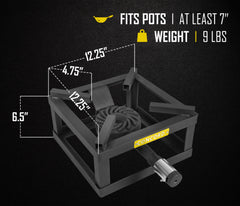 Concord Block Burner side view highlights portability and sturdy frame for travel.