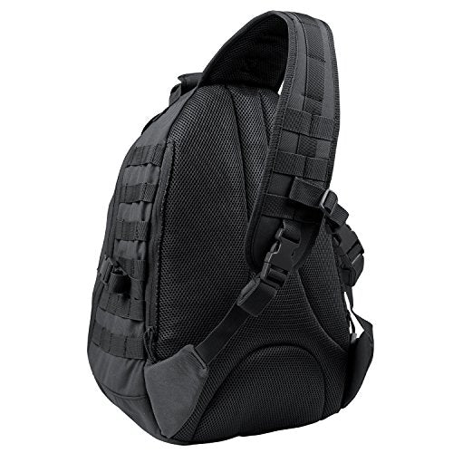 Condor Ambidextrous Sling Bag in black, side view, MOLLE-ready for modular setups.