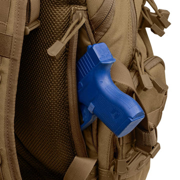 Condor Commuter Pack back zipper concealment pockets with hook-and-loop panel guard valuables.