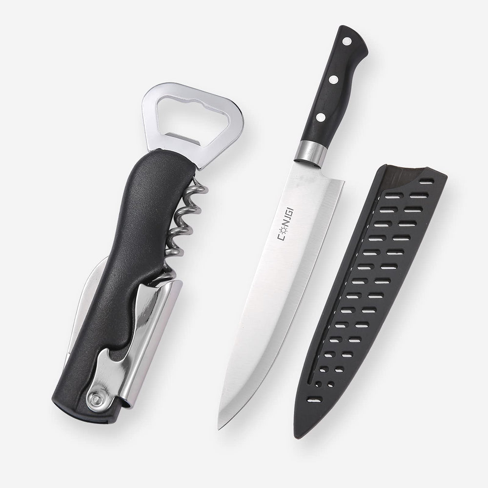CONJGI flatlay camping tableware kit shows ready-to-serve setup