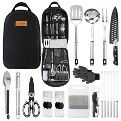 CONJGI portable camping utensils set front view highlights complete outdoor cooking kit for trips