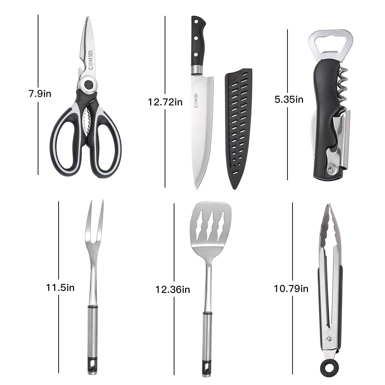 CONJGI portable camping utensils set bag open pack shows organized storage for easy camp setup
