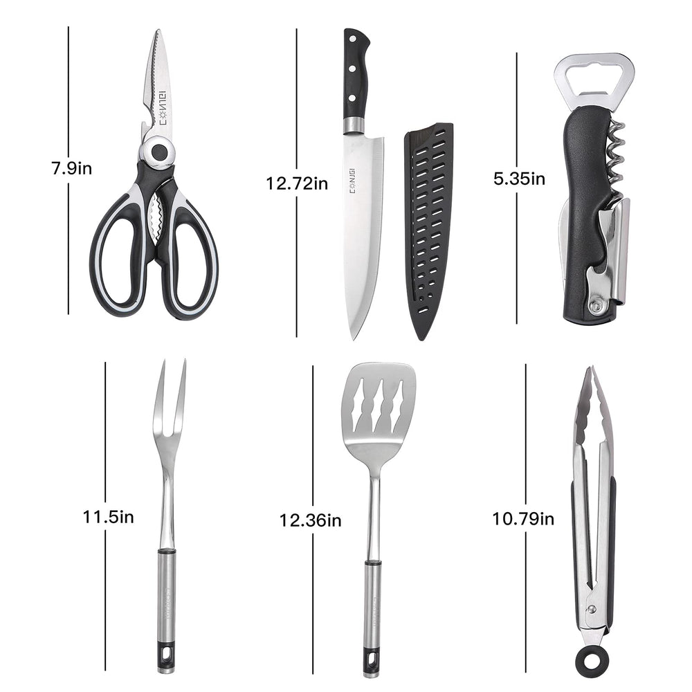 CONJGI portable camping utensils set bag open pack shows organized storage for easy camp setup