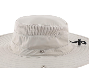 UPF 50+ label on khaki sun hat