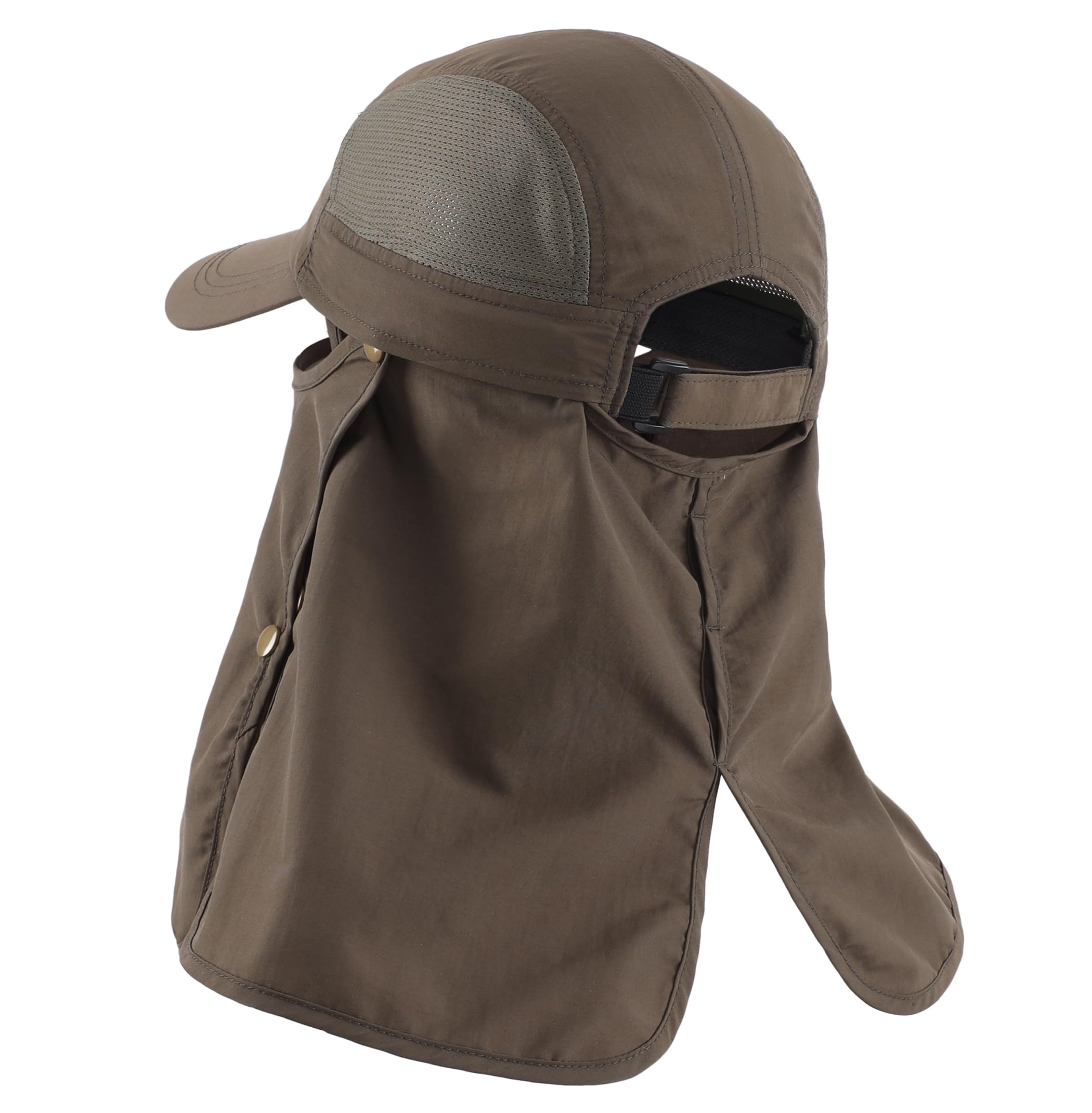 Hat with detachable face mask and neck flap for 360-degree sun protection