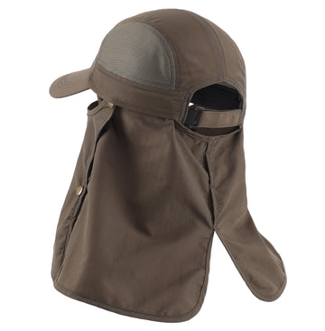 Hat with detachable face mask and neck flap for 360-degree sun protection