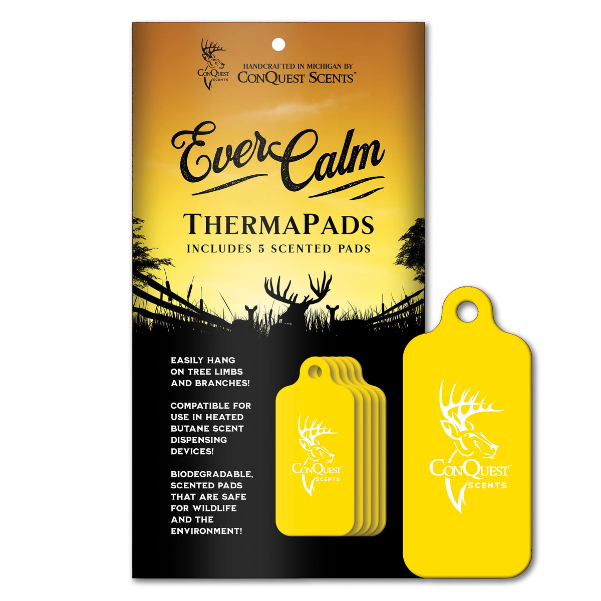 Conquest Scents EverCalm ThermaPad pack for all-season hunting, ready to deploy
