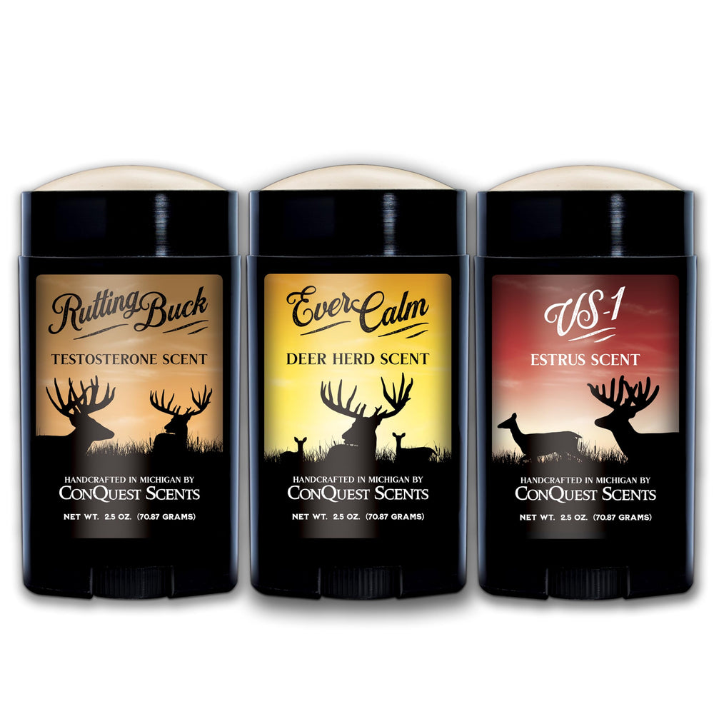 Conquest Scents VS-1 stick applied to a tree creates a natural estrus scent trail.