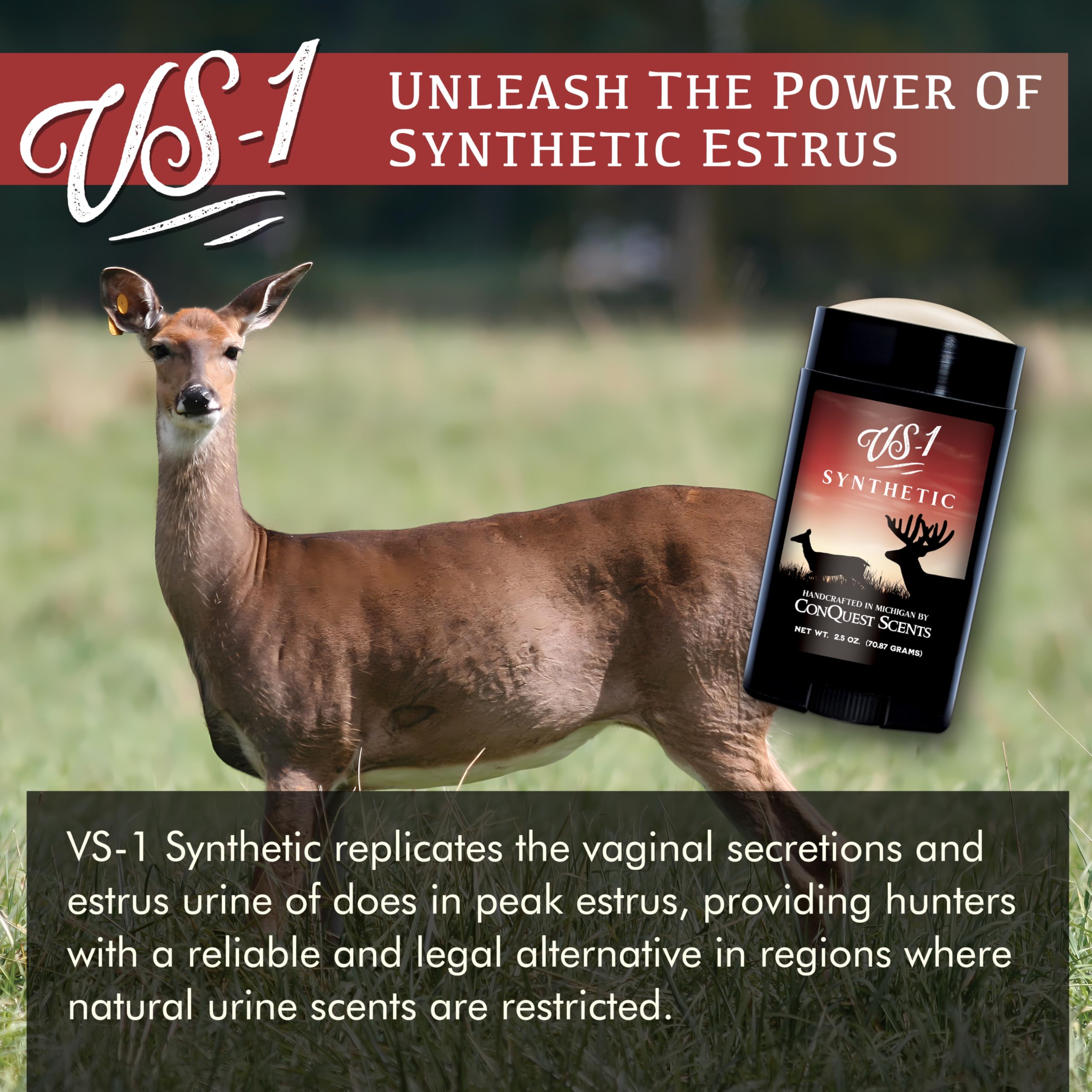 Conquest Scents Vs-1 deer scent stick weatherproof wax excels in tough conditions.