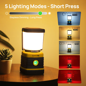 Consciot C02 lantern showing 5 lighting modes for versatile use