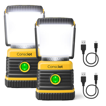 Consciot C02 lantern front view delivering bright wide-area illumination for campsites.