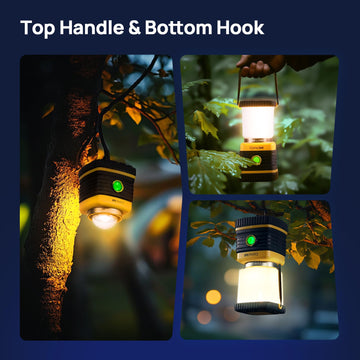 Consciot C02 lantern top handle and bottom hook offer flexible hanging options.