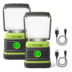 Consciot LED camping lantern front view with 1000lm brightness for wide-area light.