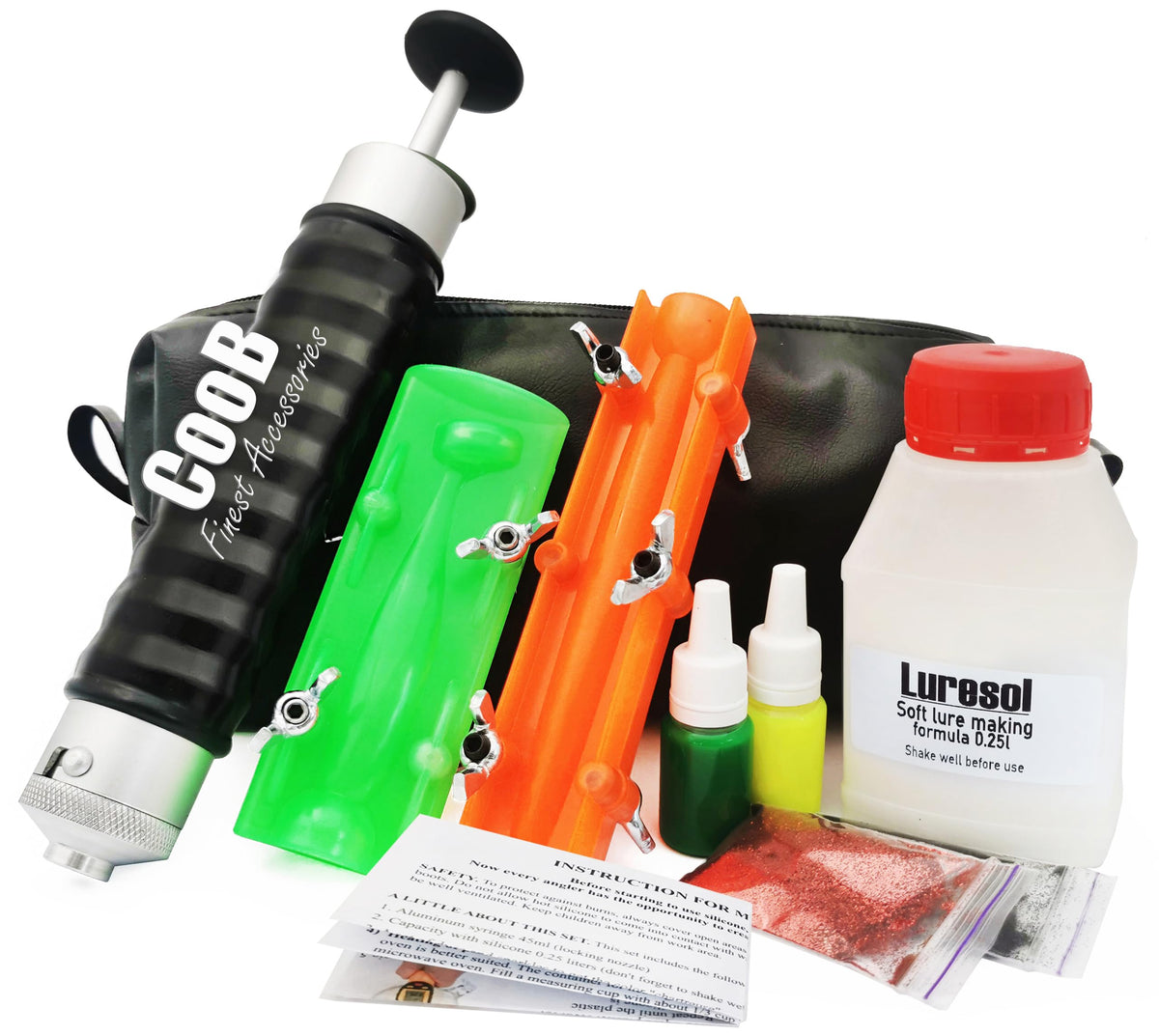 CooB Starter Kit aluminum injector 120ml for precise soft lure pouring.