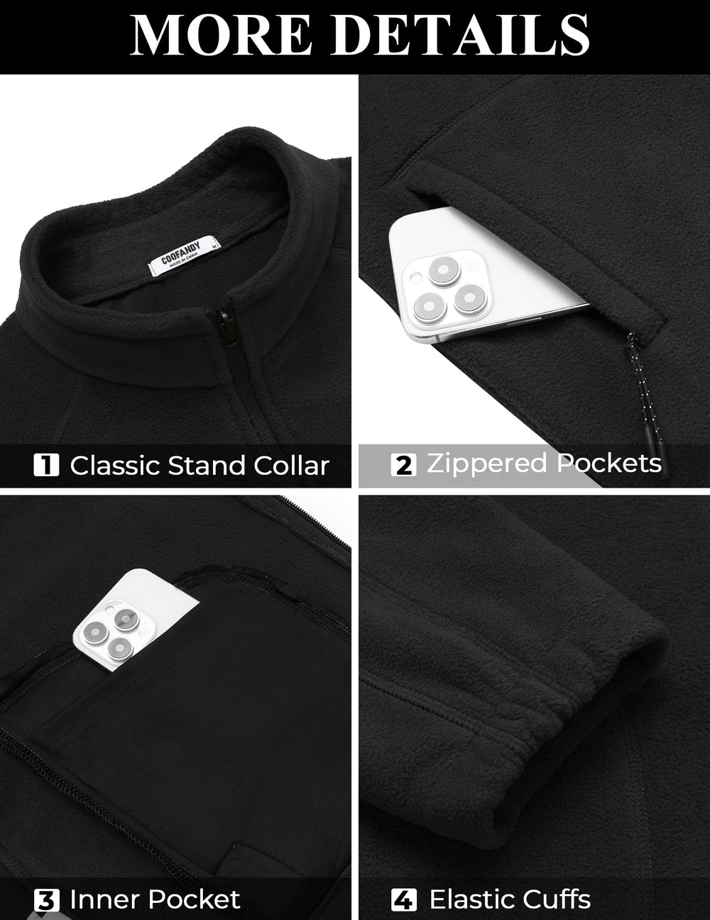 COOFANDY fleece jacket drawcord-hem lets you adjust warmth and fit.