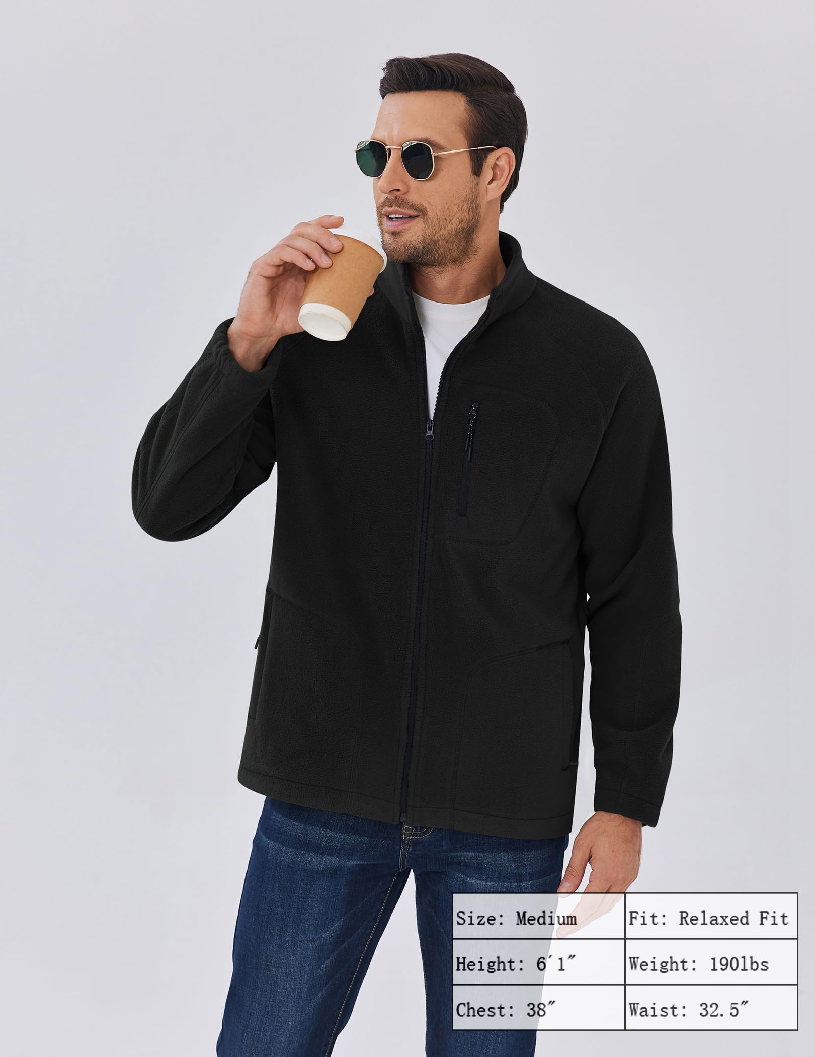 COOFANDY fleece jacket stand collar and raglan sleeves for a relaxed, modern fit