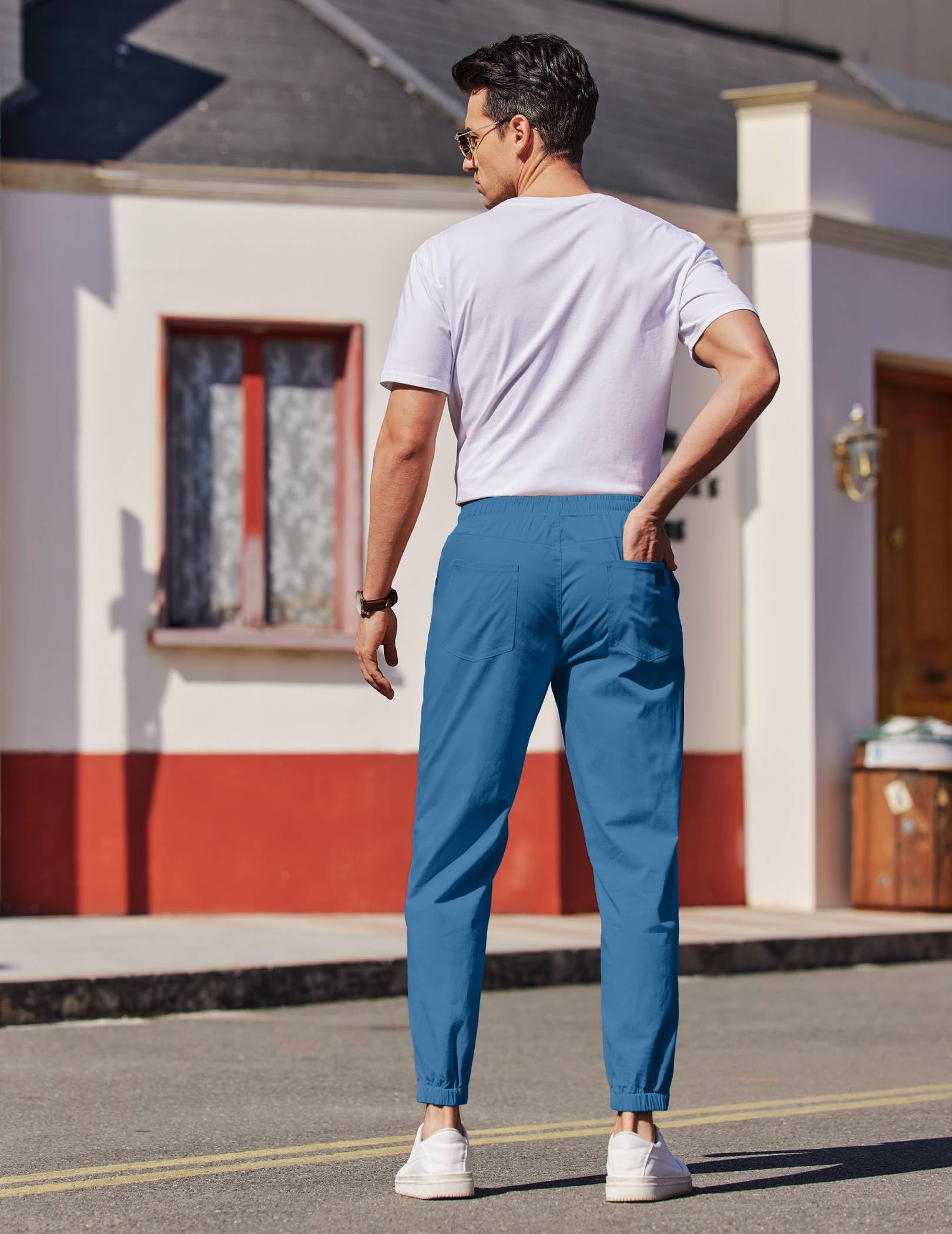 COOFANDY grey joggers drawstring closeup emphasizing adjustable fit and comfort