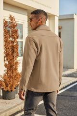 COOFANDY polar fleece shacket hand-warmer pockets keep hands warm in chilly weather.
