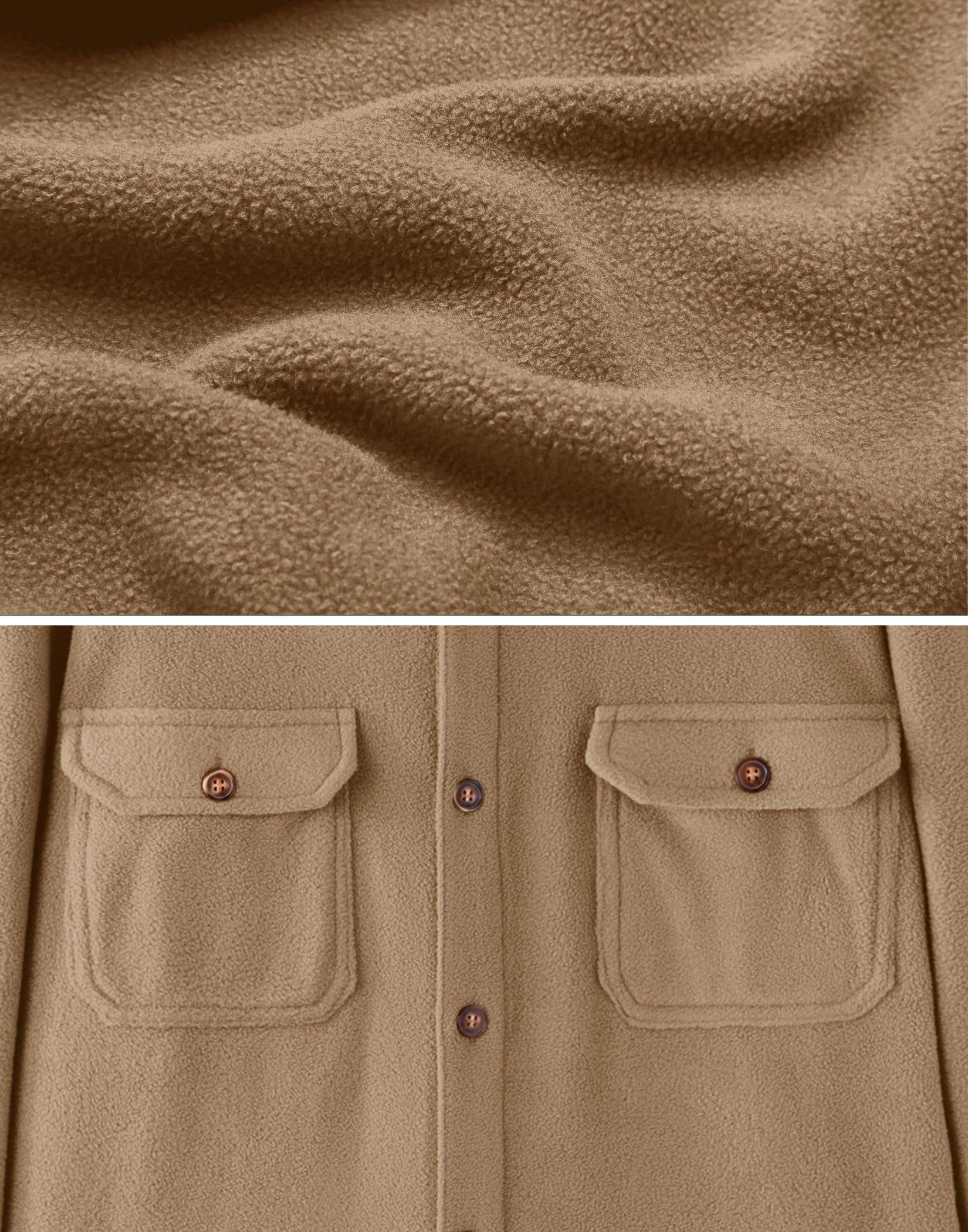 COOFANDY polar fleece shacket khaki color complements casual outfits for autumn.