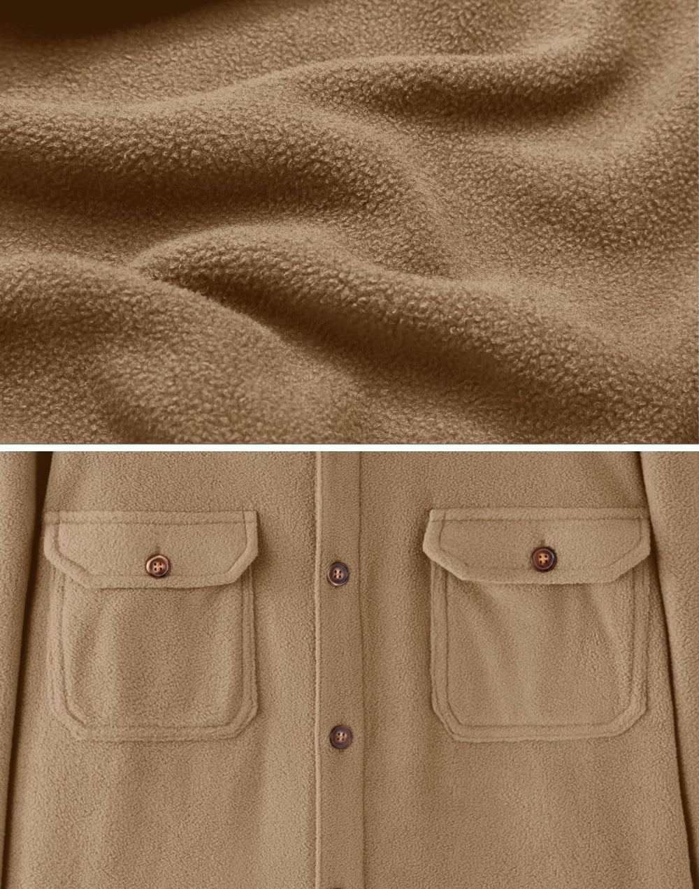 COOFANDY polar fleece shacket khaki color complements casual outfits for autumn.